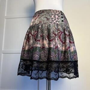 Plenty by Tracy Reese 100% Silk Paisley Skirt Size 12 Anthropologie Boho Lace